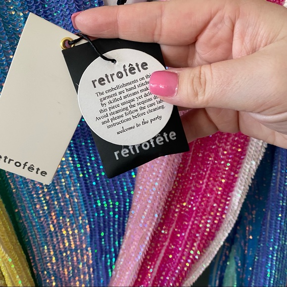 Retrofete Gabrielle NWT Robe Wrap Dress Unicorn Stripe Rainbow Sequin - Picture 10 of 12